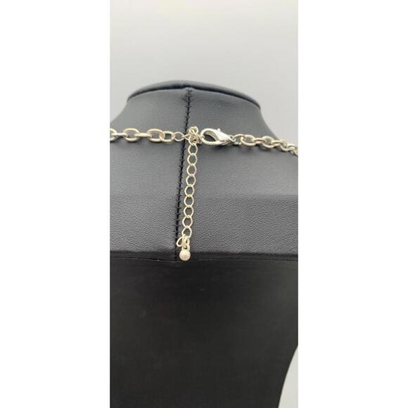 Silver Tone And Black Enamel Circle Medallions Necklace Boho - Picture 4 of 4